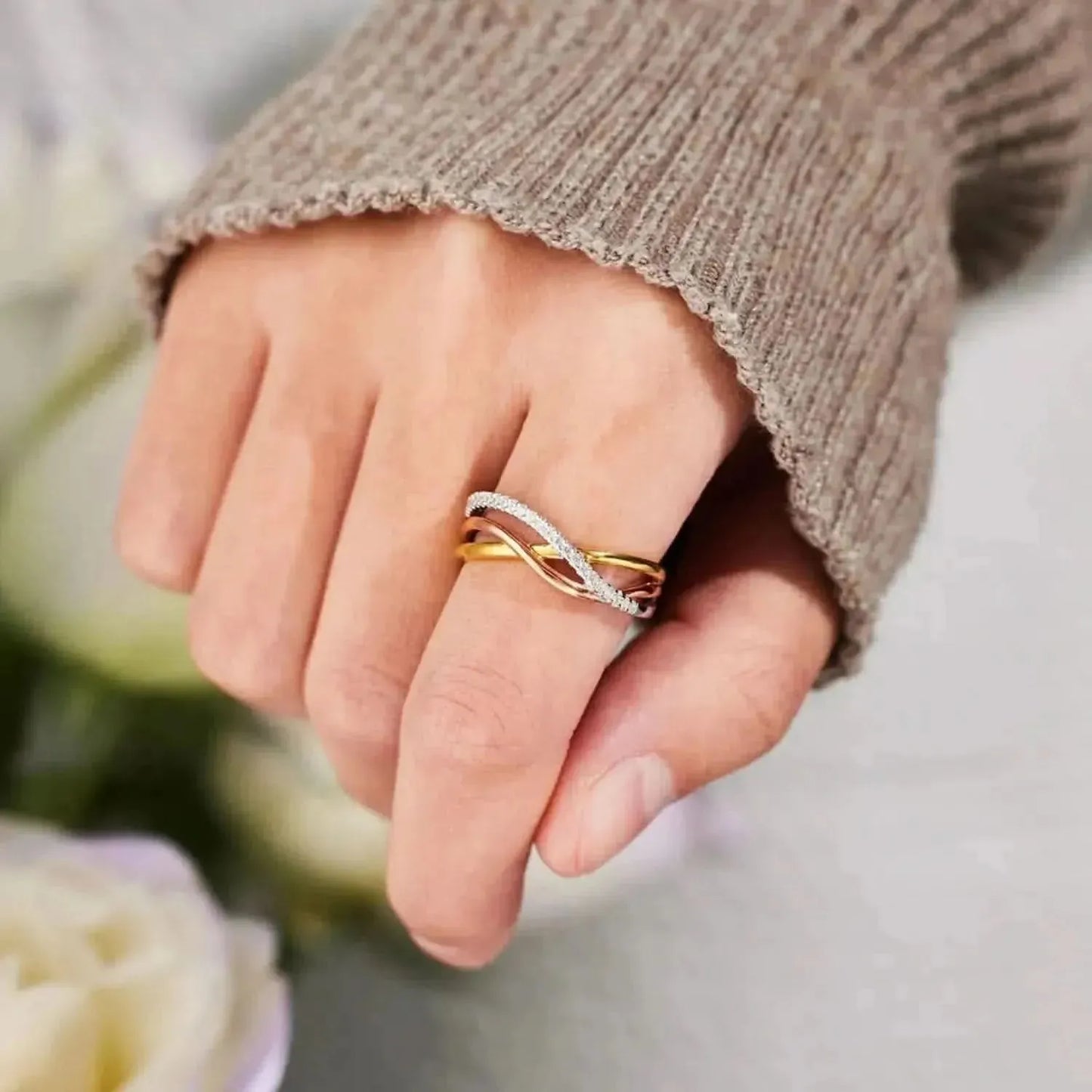 Crisscross Gold-Plated 925 Sterling Silver Ring - Bad Moms Club