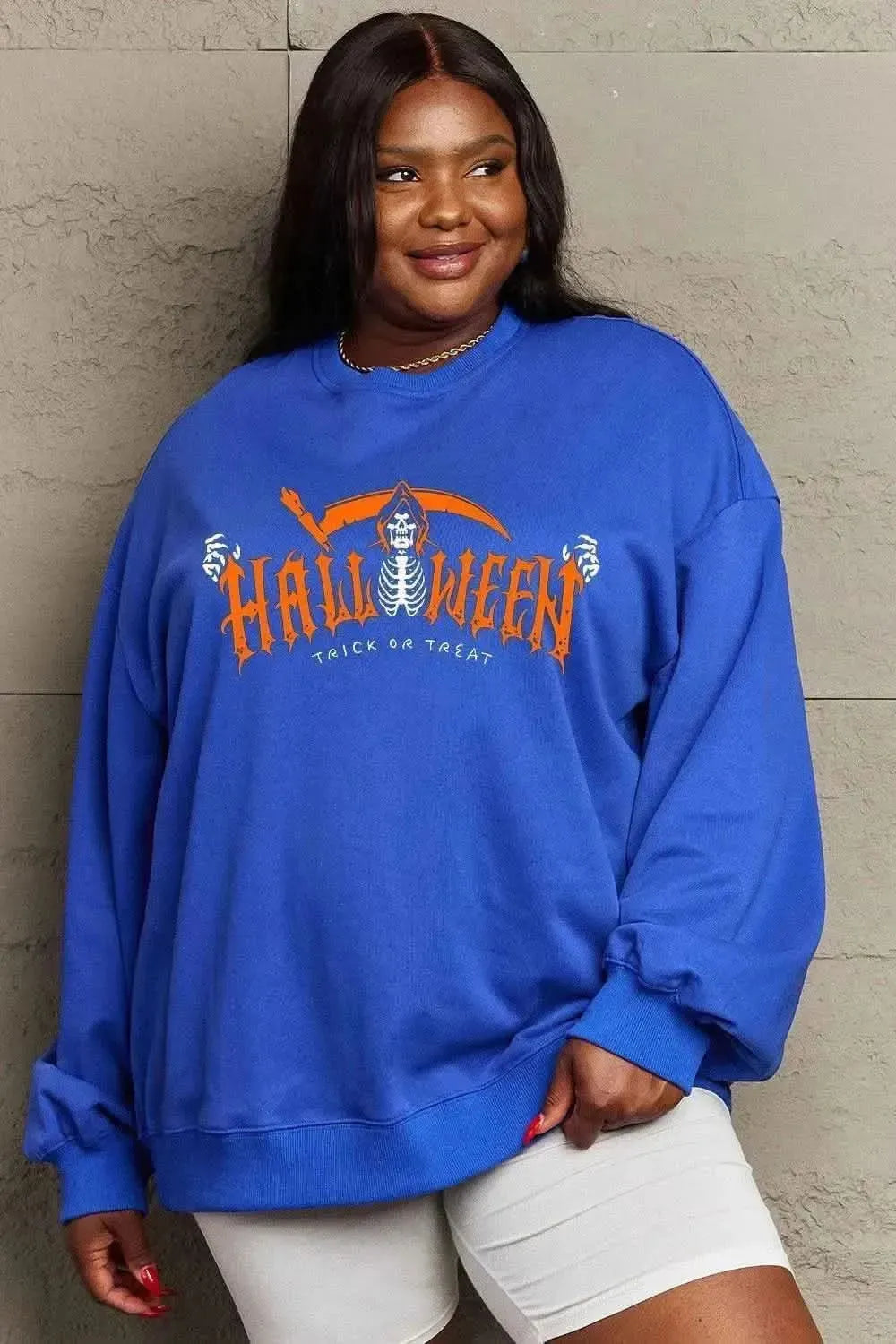 Simply Love Full Size HALLOWEEN TRICK OR TREAT Graphic Sweatshirt - Bad Moms Club