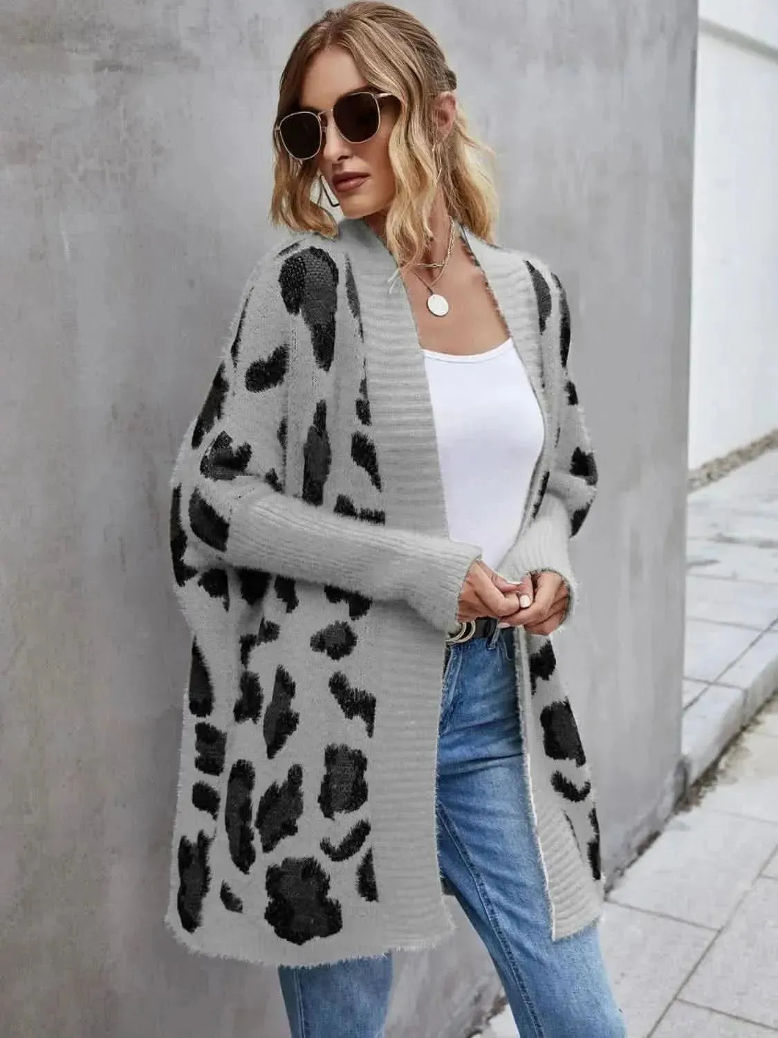 Leopard Pattern Fuzzy Cardigan - Bad Moms Club