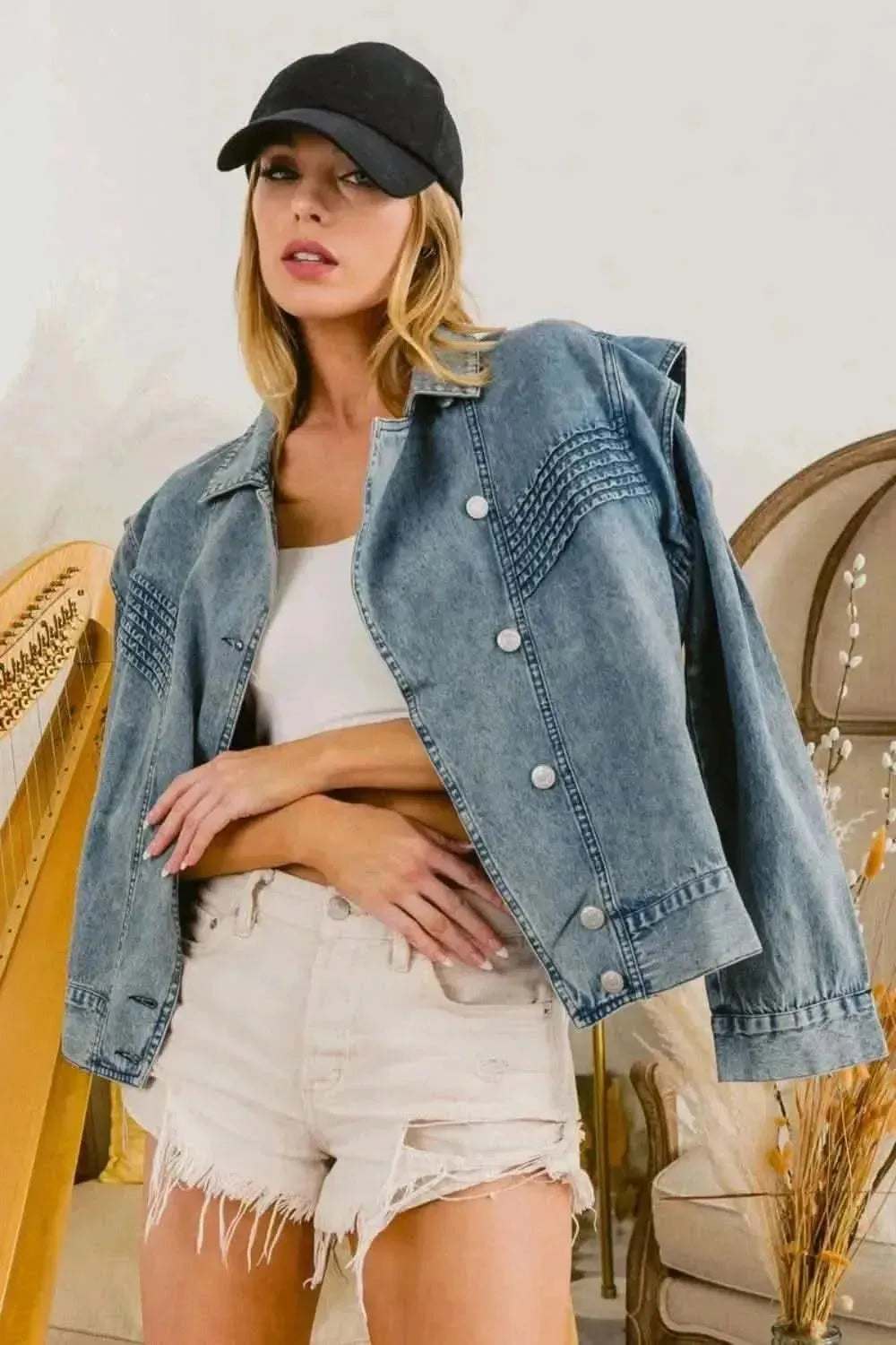 BiBi Button Up Long Sleeve Denim Jacket - Bad Moms Club