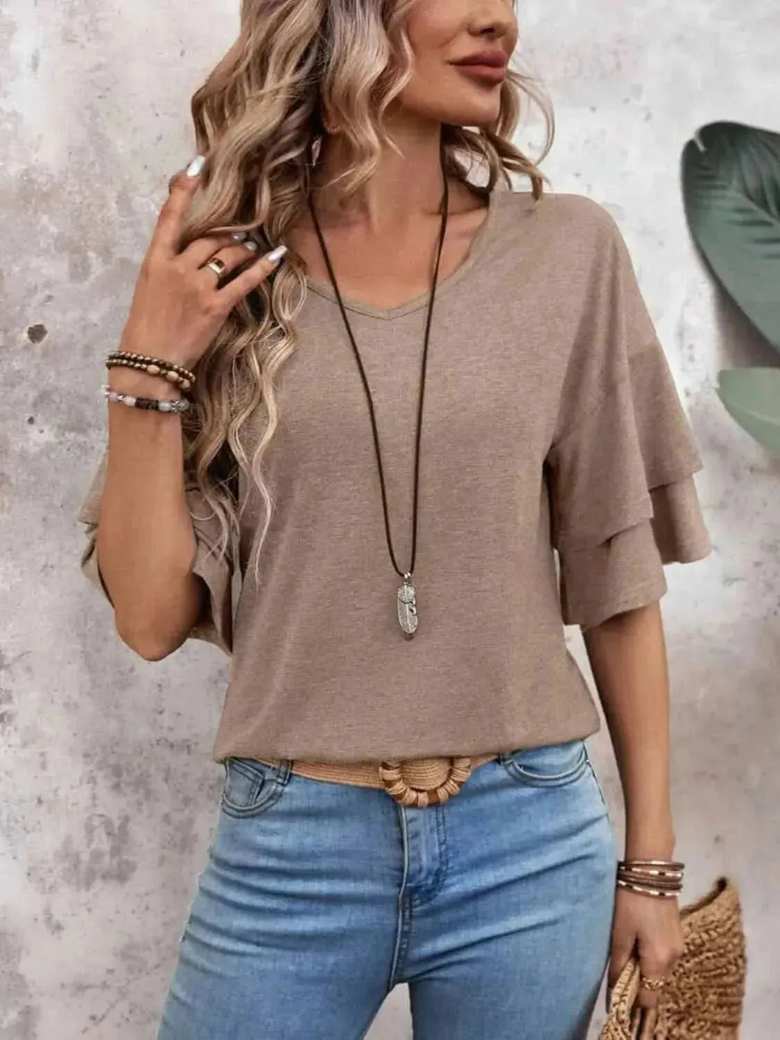 V-Neck Half Sleeve Blouse - Bad Moms Club