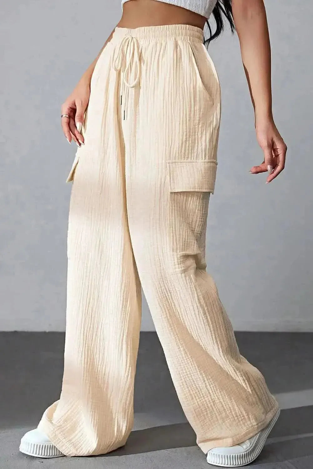 Drawstring Pocketed Wide Leg Pants - Bad Moms Club
