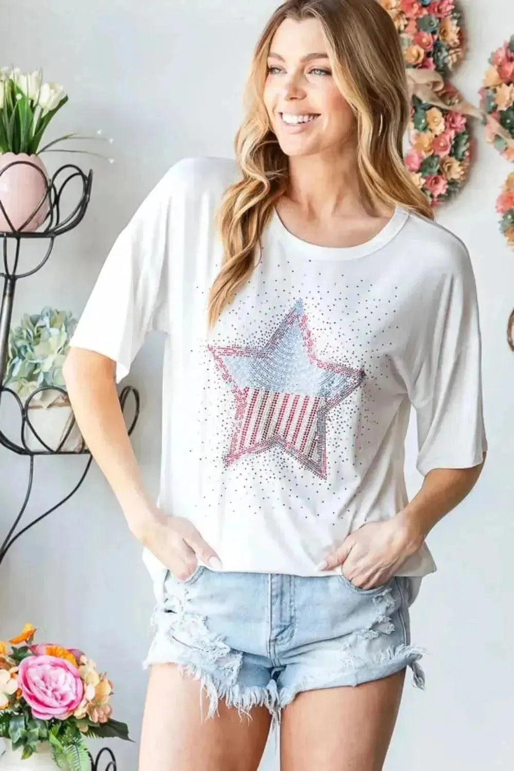Heimish Full Size Star Patch Short Sleeve T-Shirt - Bad Moms Club