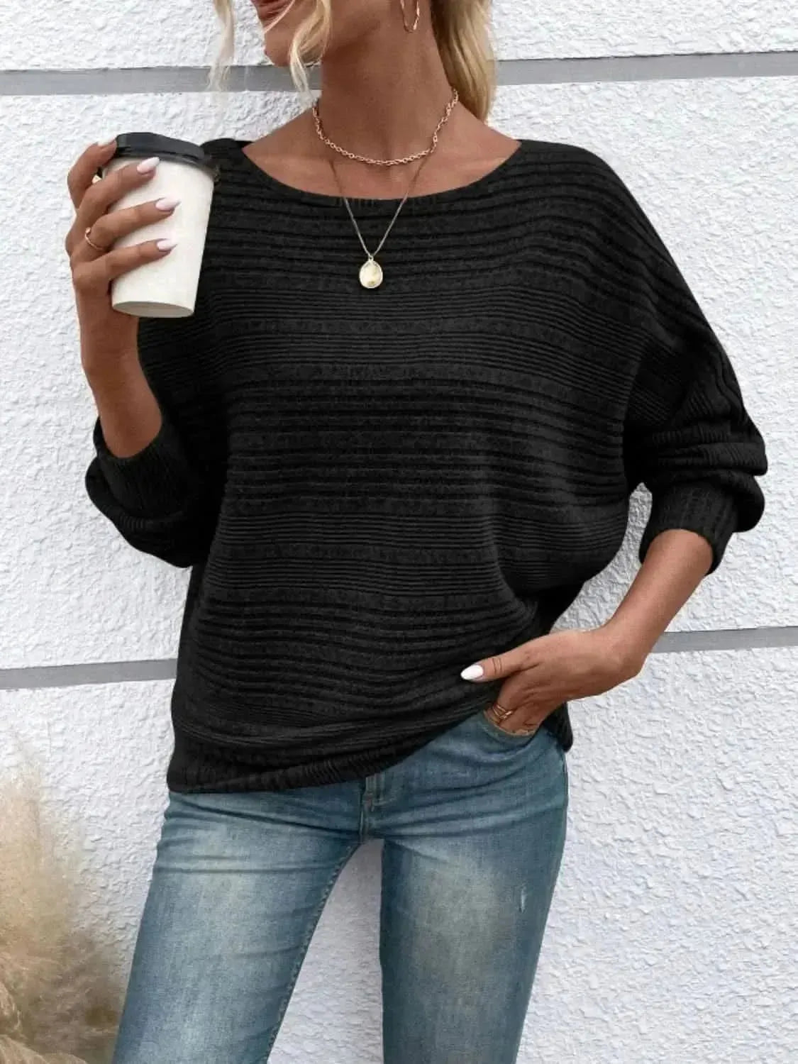 Full Size Round Neck Long Sleeve Top - Bad Moms Club