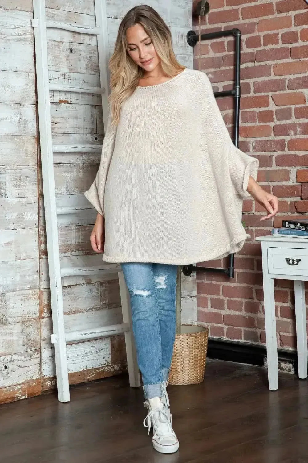 Round Neck Batwing Sleeve Sweater - Bad Moms Club