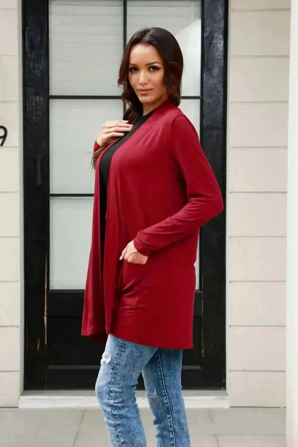 Basic Bae Full Size Open Front Long Sleeve Cardigan with Pockets - Bad Moms Club