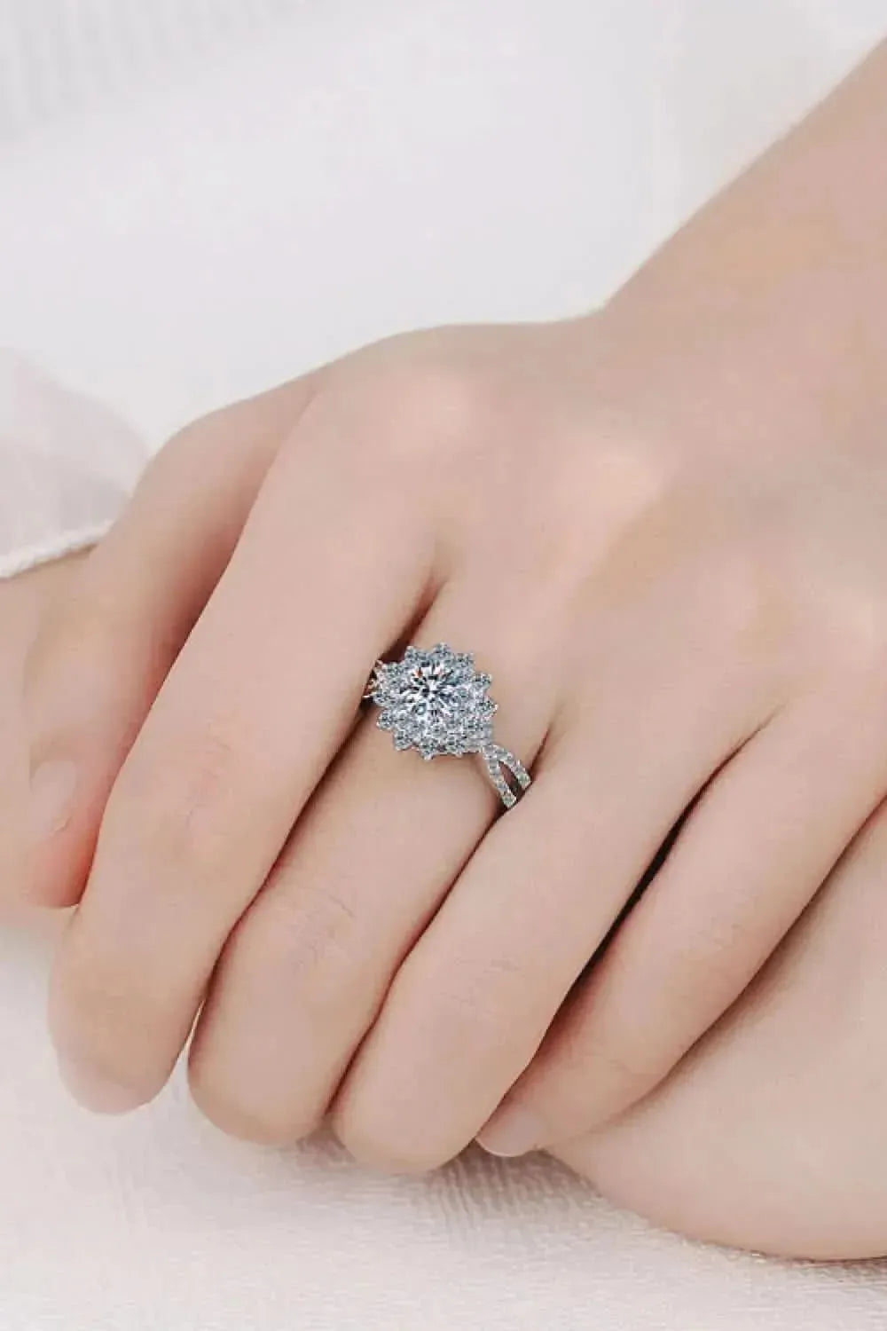 Moissanite Flower-Shape Split Shank Ring - Bad Moms Club