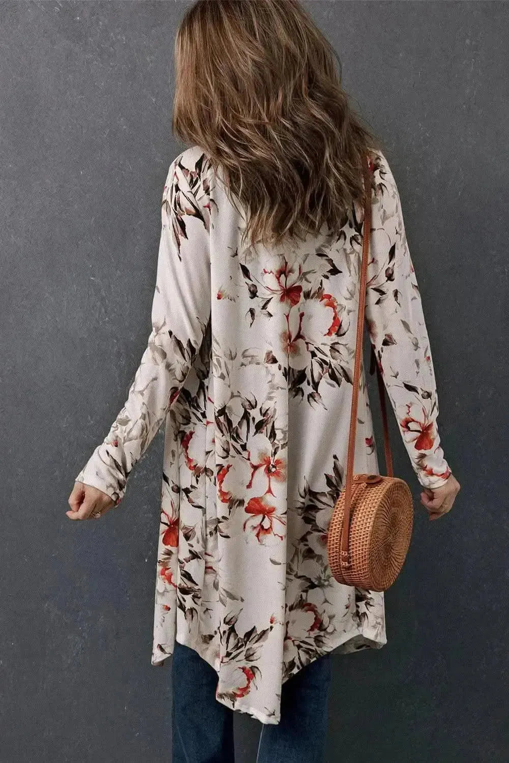 Double Take Printed Open Front Longline Cardigan - Bad Moms Club