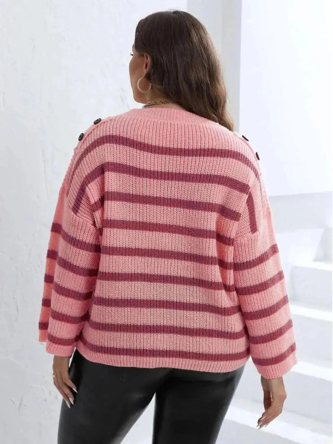 Plus Size Striped Dropped Shoulder Sweater - Bad Moms Club