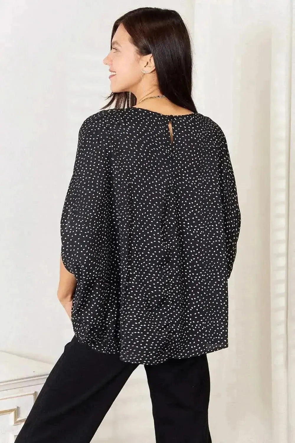 Perfee Printed Dolman Sleeve Round Neck Blouse - Bad Moms Club