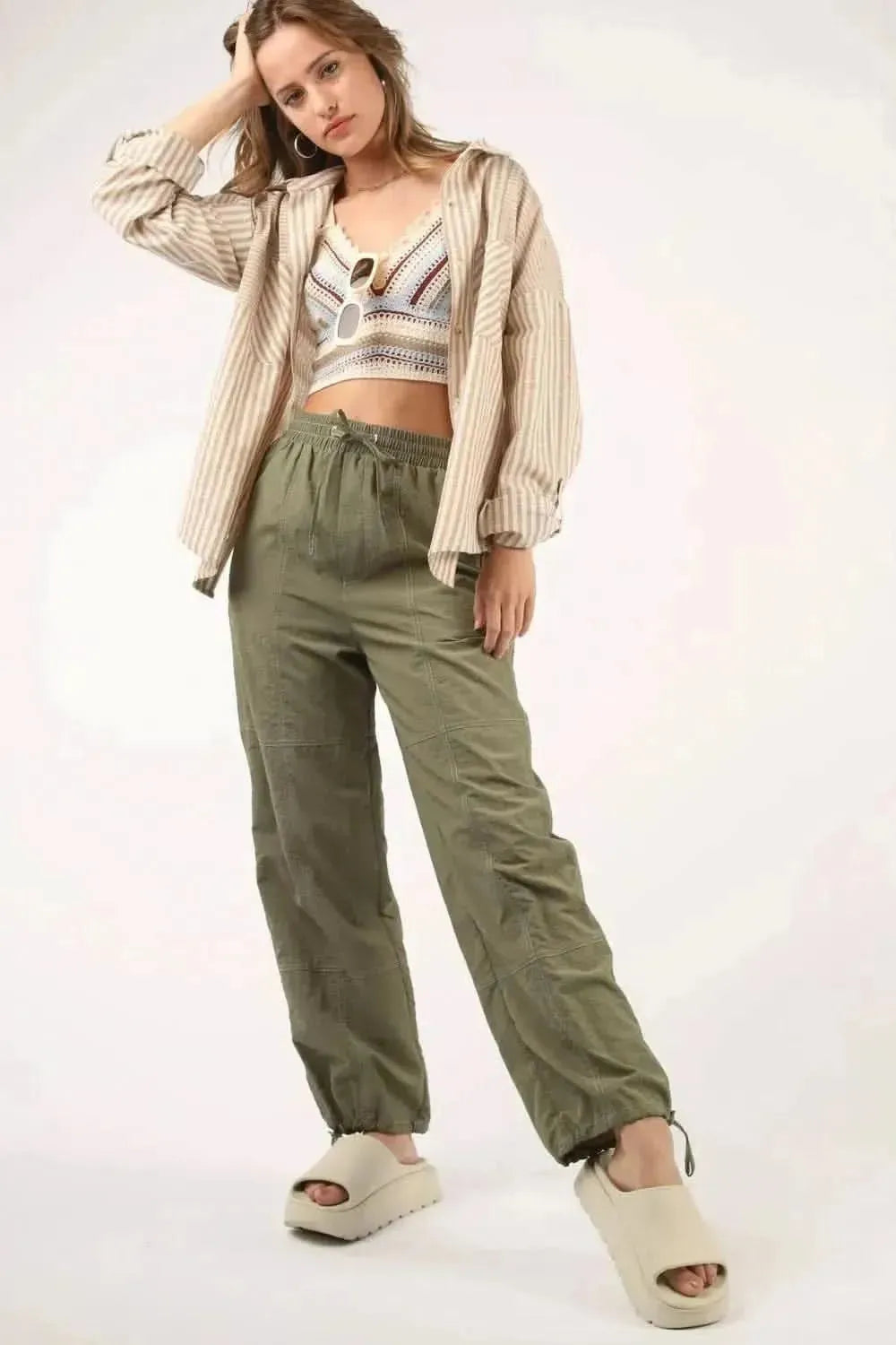 VERY J Drawstring Woven Parachute Joggers - Bad Moms Club