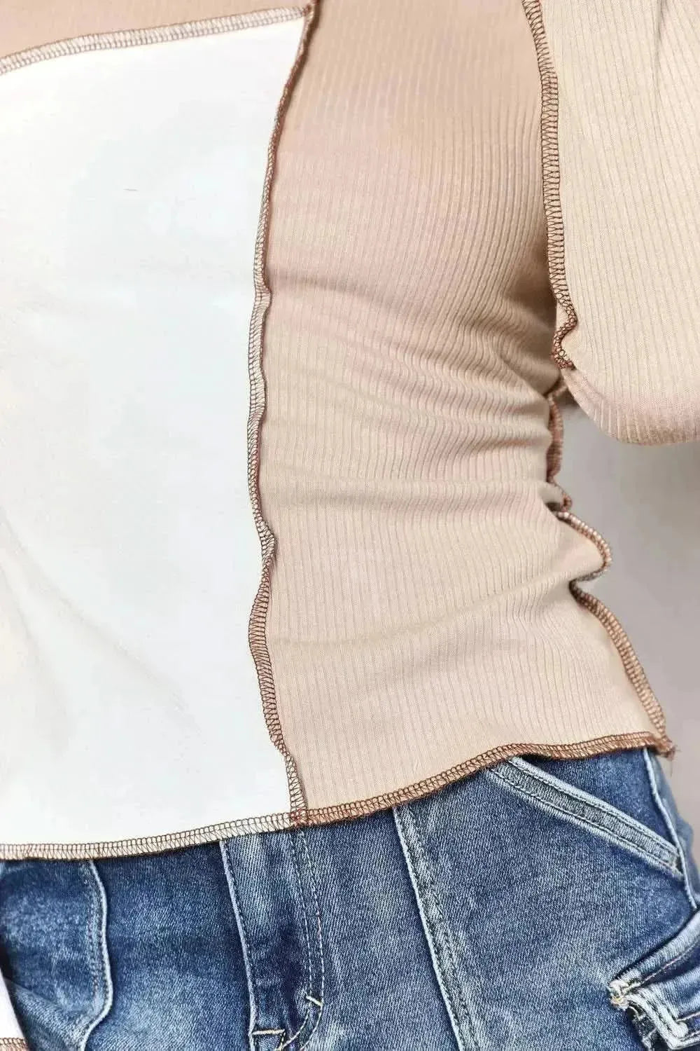 Double Take Color Block Exposed Seam Top - Bad Moms Club