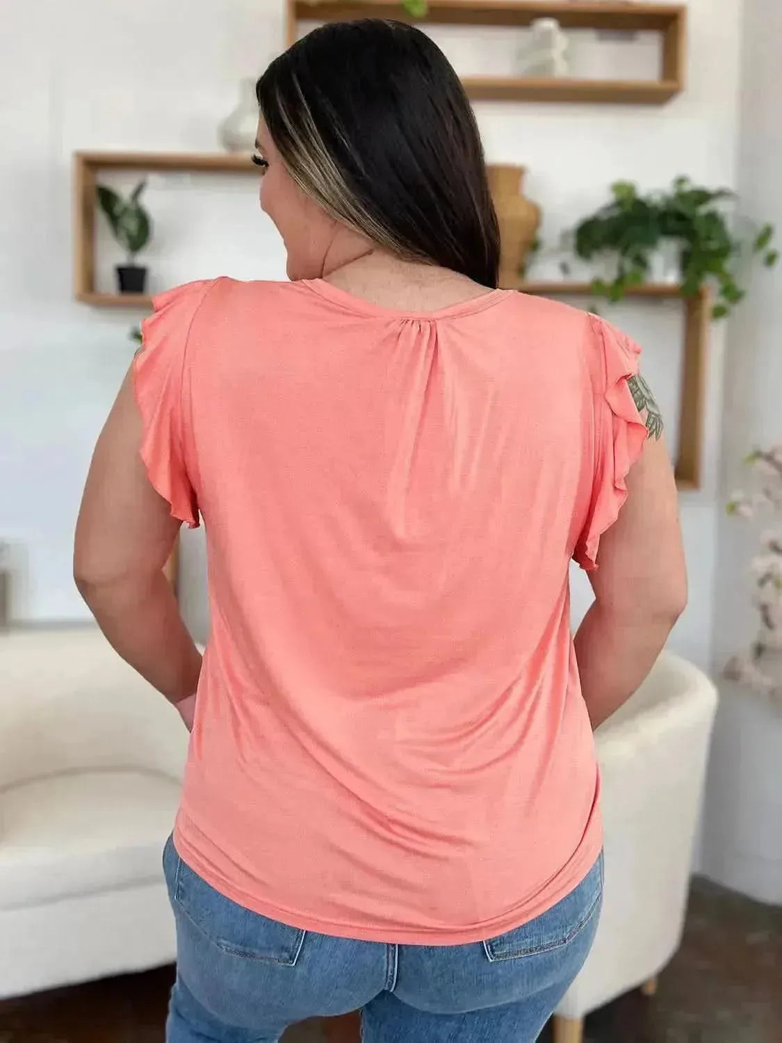 Basic Bae Full Size Bamboo Notched Ruffled Short Sleeve T-Shirt - Bad Moms Club