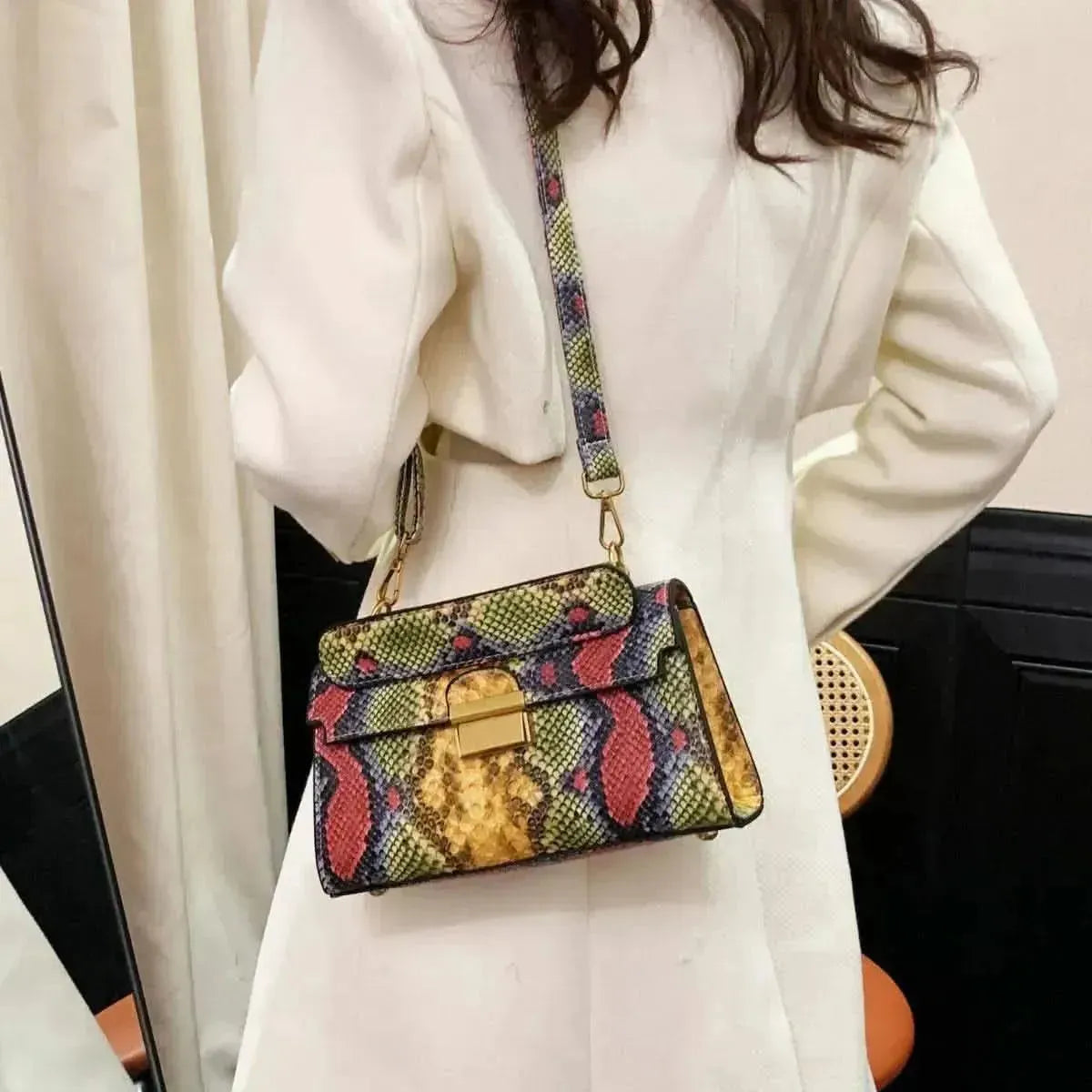 PU Leather Snakeskin Print Crossbody Bag - Bad Moms Club