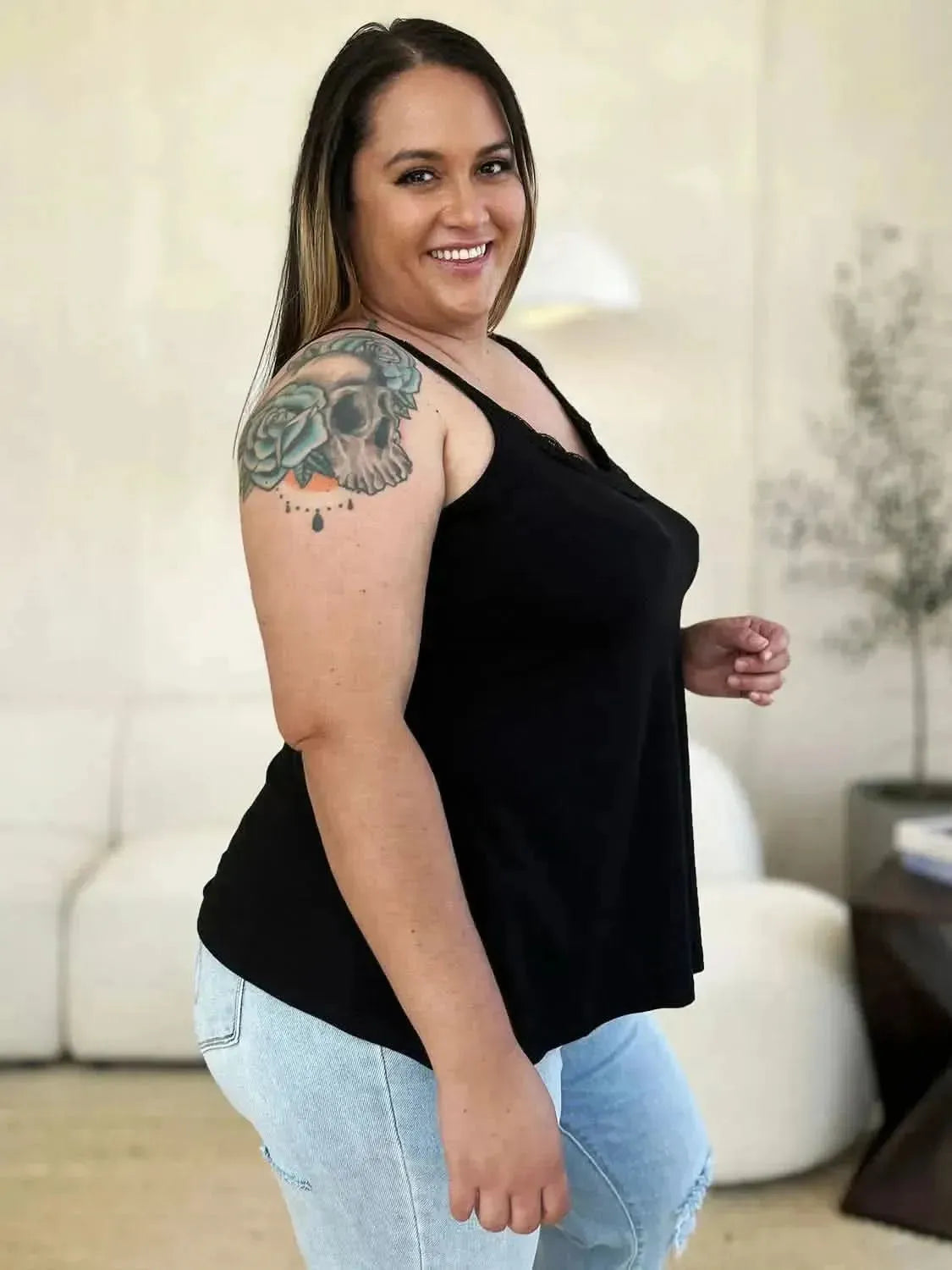 Basic Bae Full Size Lace Detail V-Neck Cutout Cami - Bad Moms Club