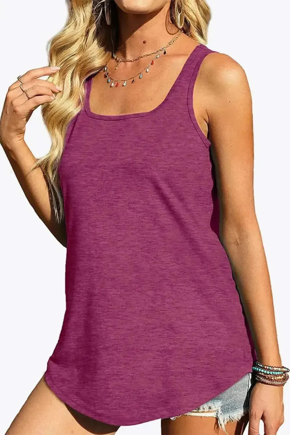 Curved Hem Square Neck Tank - Bad Moms Club