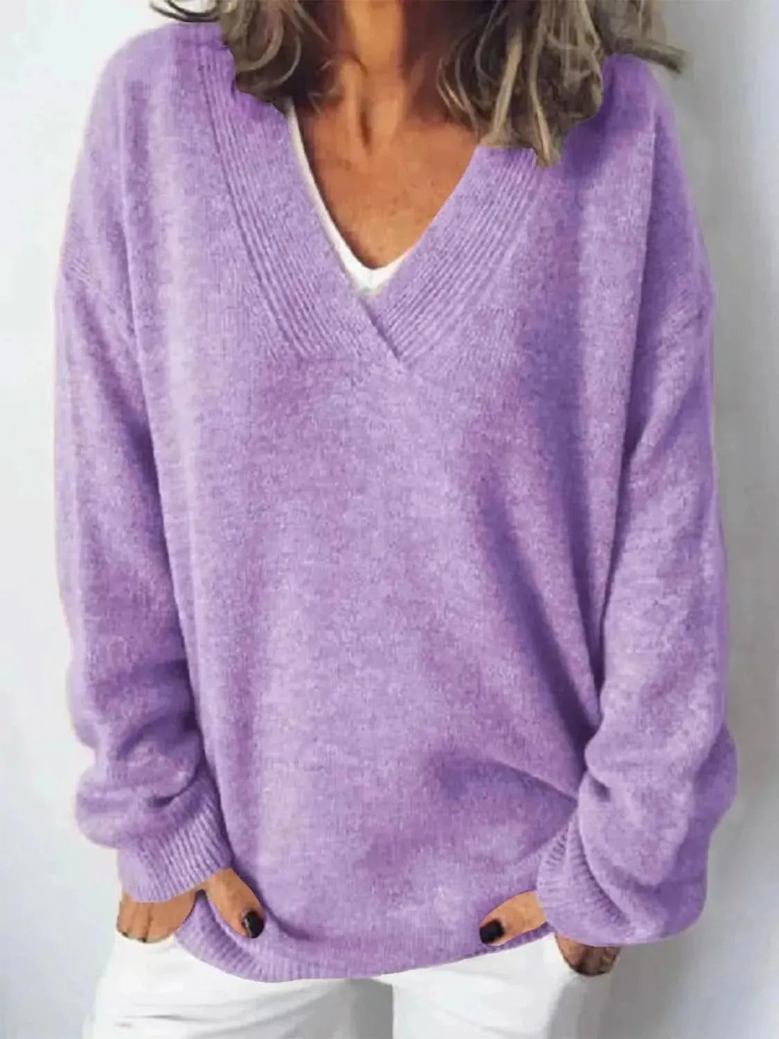 V-Neck Dropped Shoulder Sweater - Bad Moms Club