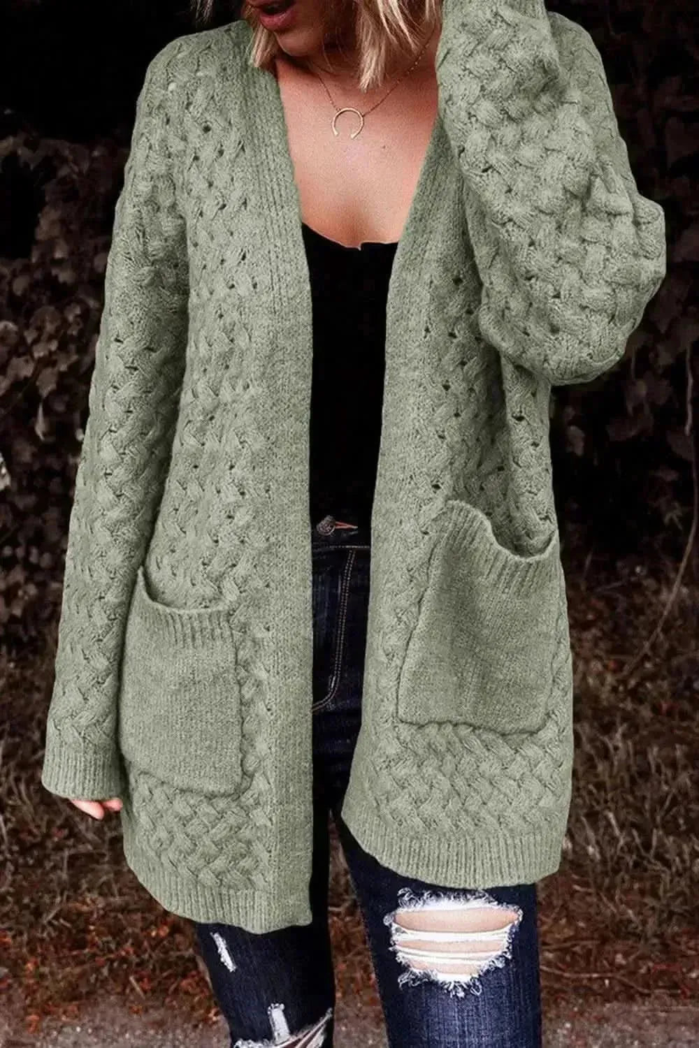 Open Front Dropped Shoulder Cardigan with Pockets - Bad Moms Club