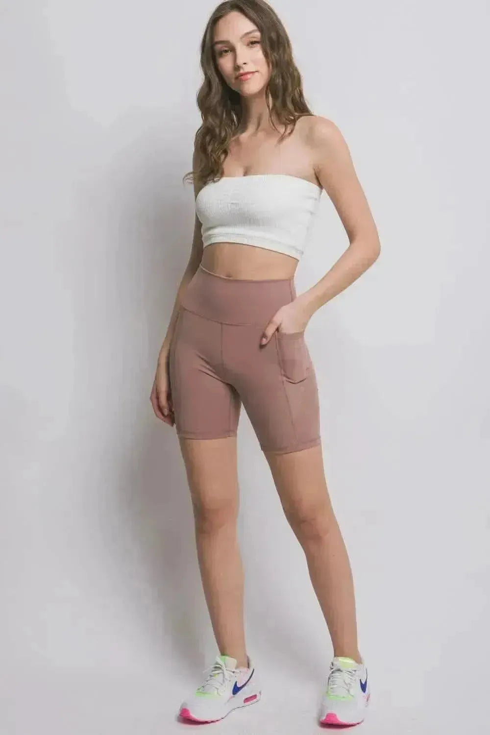 Love Tree High Waist Seam Detail Active Shorts - Bad Moms Club