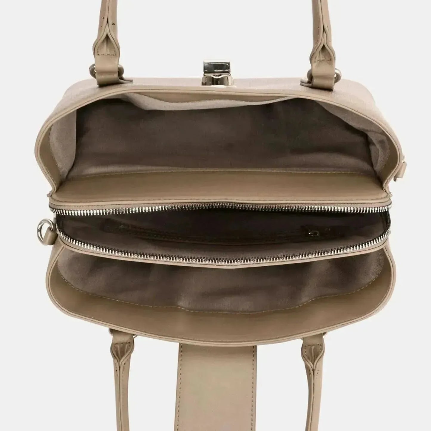 David Jones PU Leather Twist-Lock Tote Bag - Bad Moms Club