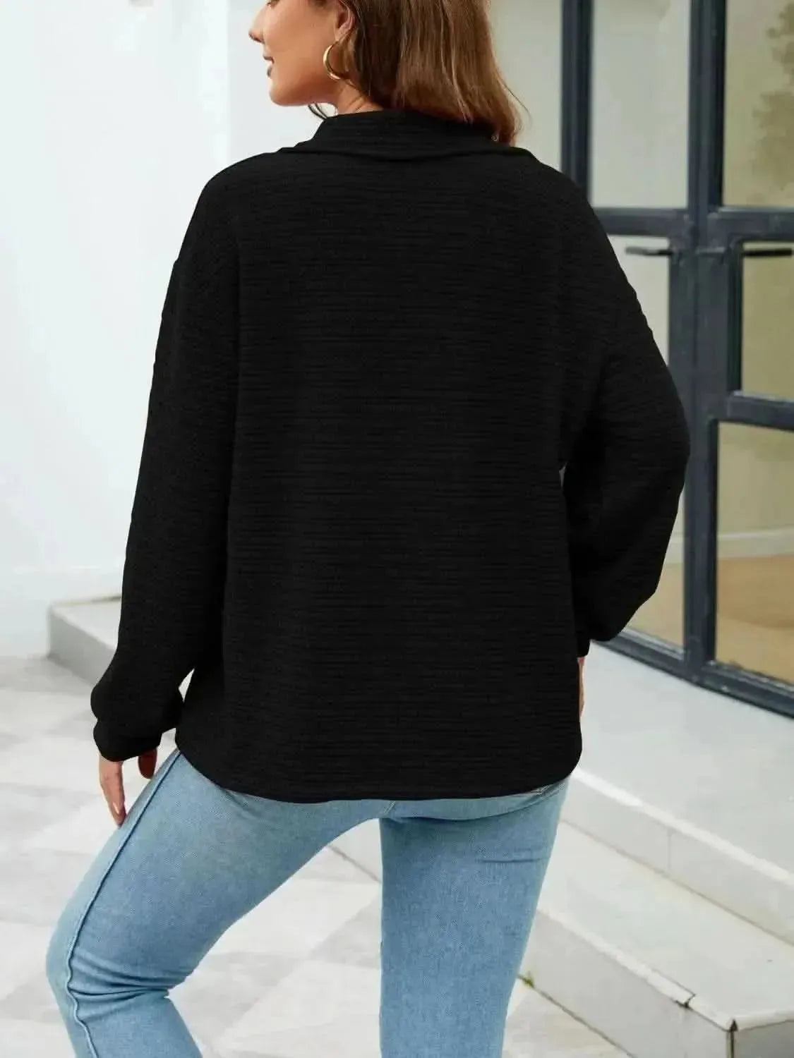 Quarter-Zip Collared Drop Shoulder Sweatshirt - Bad Moms Club