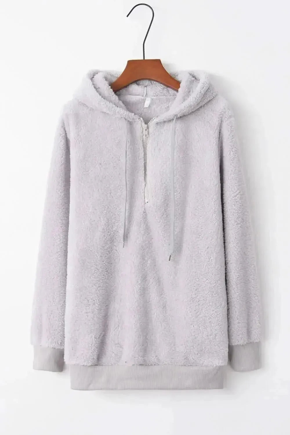 Full Size Quarter-Zip Drawstring Teddy Hoodie - Bad Moms Club