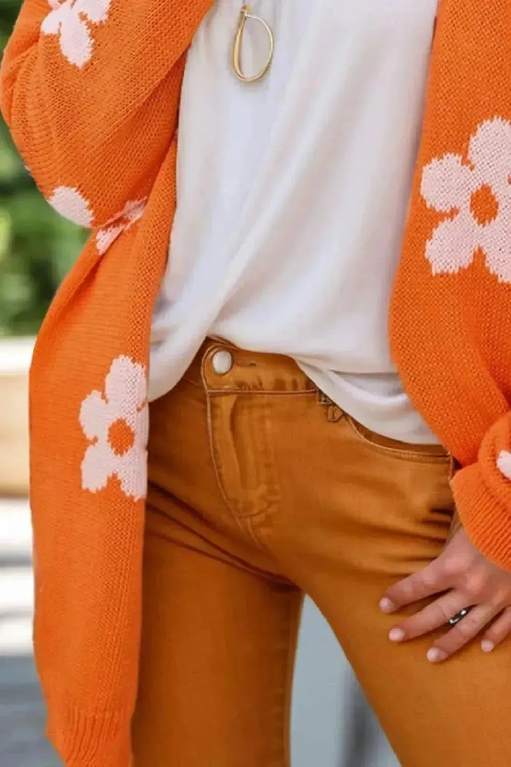 Flower Open Front Long Sleeve Cardigan - Bad Moms Club