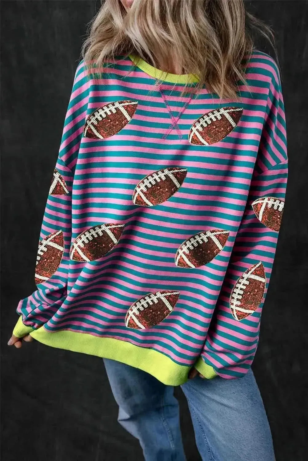 Striped Football Long Sleeve Sweatshirt - Bad Moms Club