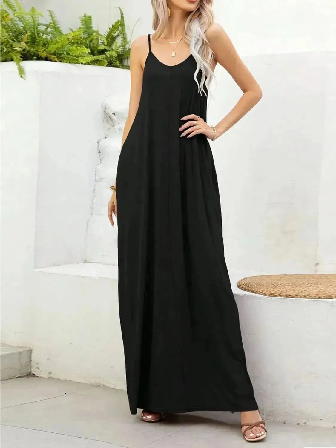V-Neck Maxi Cami Dress with Pockets - Bad Moms Club