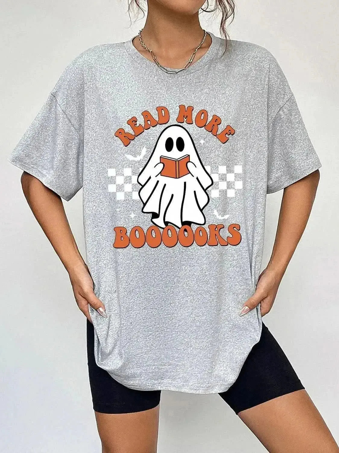 Round Neck Short Sleeve Ghost Graphic T-Shirt - Bad Moms Club