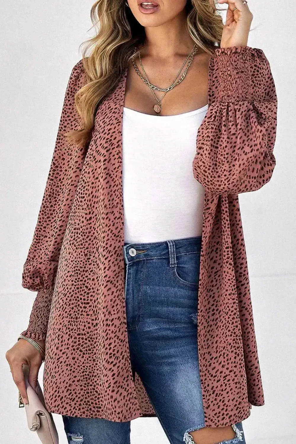 Leopard Print Balloon Sleeve Cardigan - Bad Moms Club