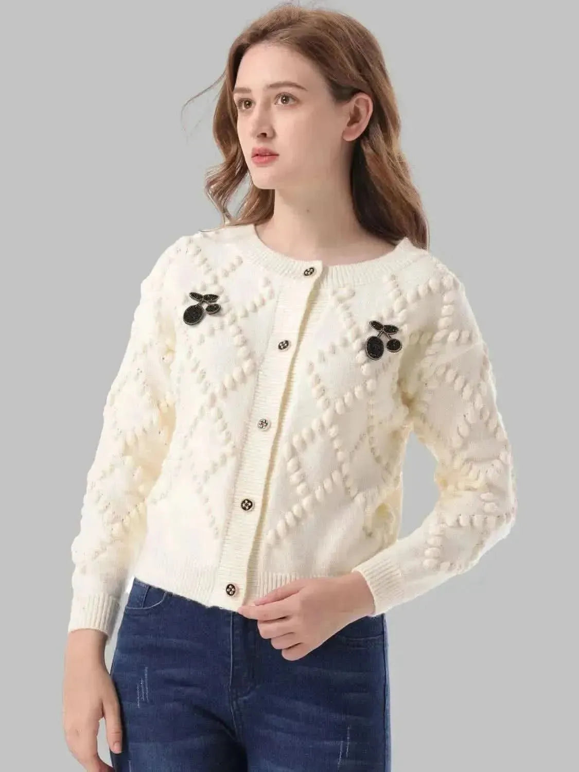 Button Down Round Neck Cardigan - Bad Moms Club