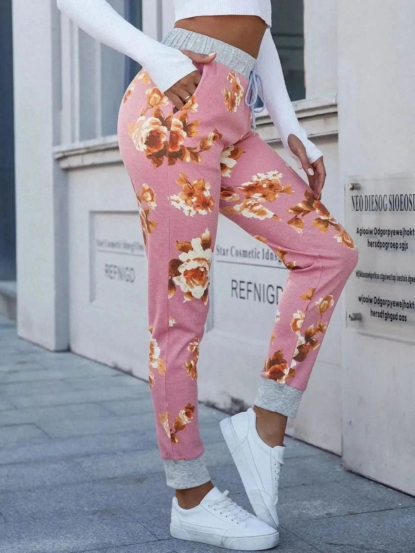 Floral Print Slim Fit Long Pants - Bad Moms Club