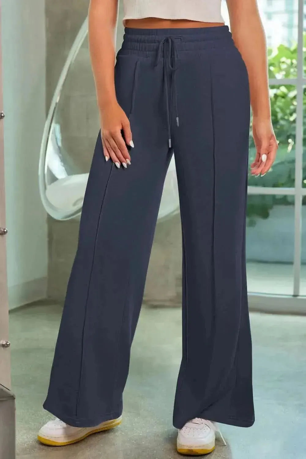 Drawstring Wide Leg Pants with Pockets - Bad Moms Club