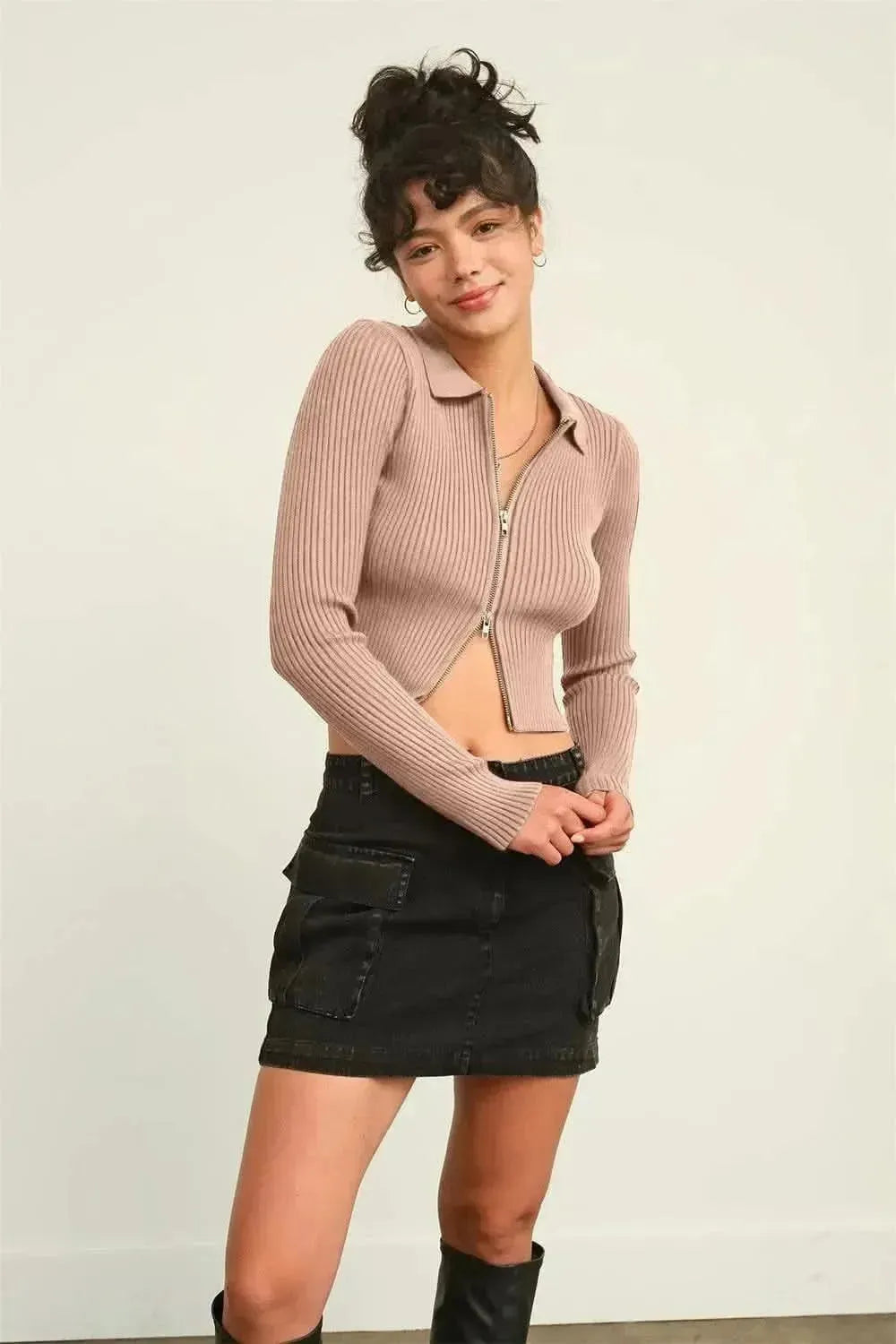 HYFVE Ribbed Double Zip Cropped Cardigan - Bad Moms Club