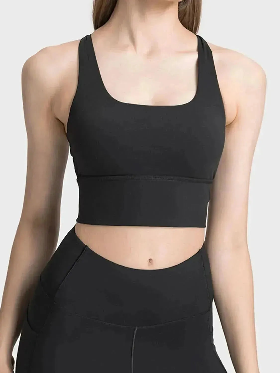 Scoop Neck Crisscross Straps Sports Bra - Bad Moms Club