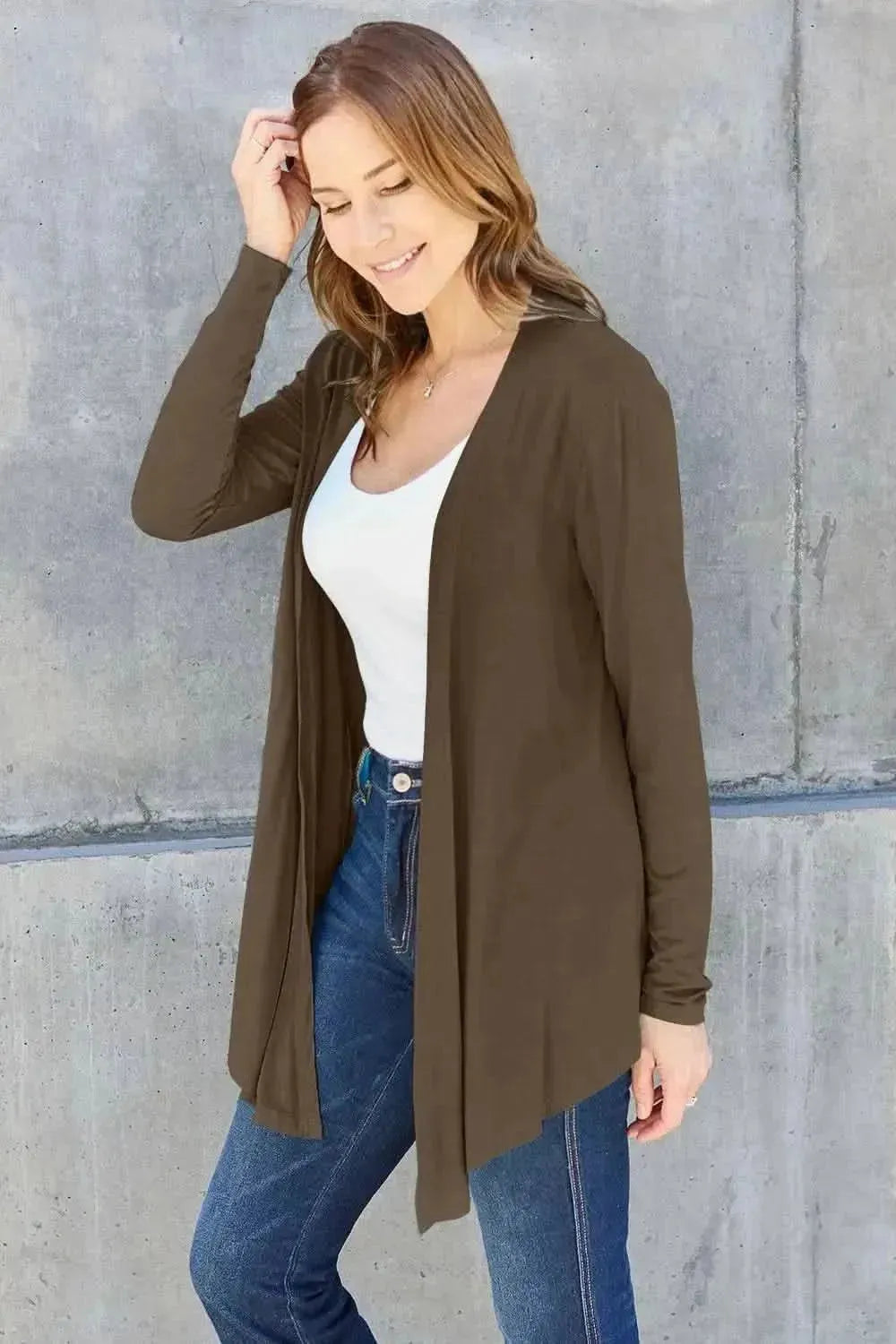 Basic Bae Full Size Open Front Long Sleeve Cardigan - Bad Moms Club