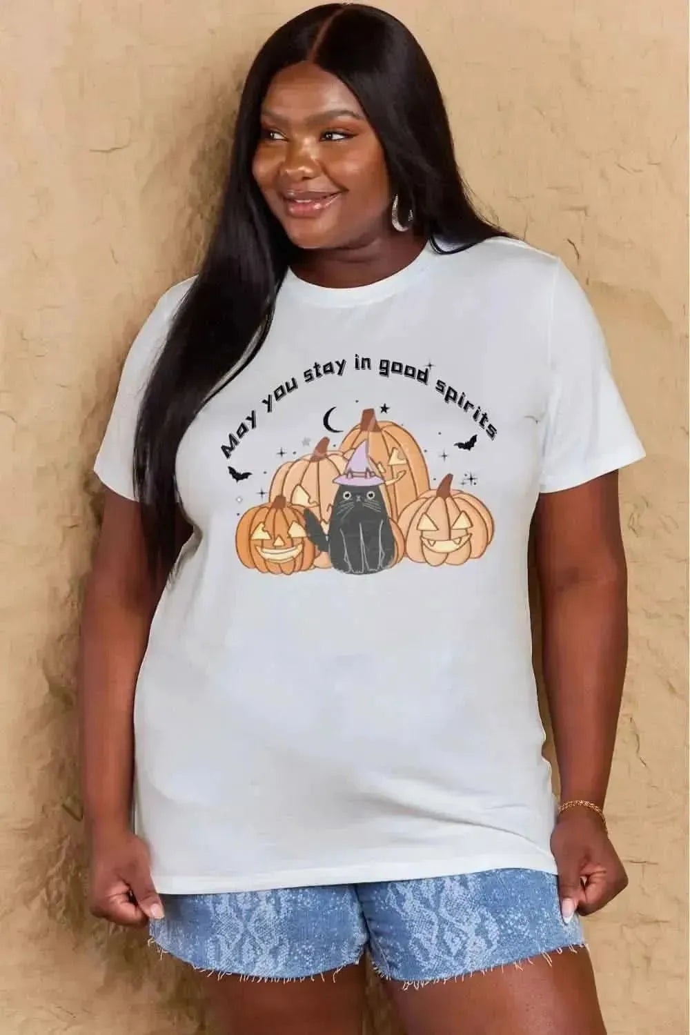 Simply Love Full Size MAY YOU STAY IN GOOD SPIRITS Graphic Cotton T-Shirt - Bad Moms Club