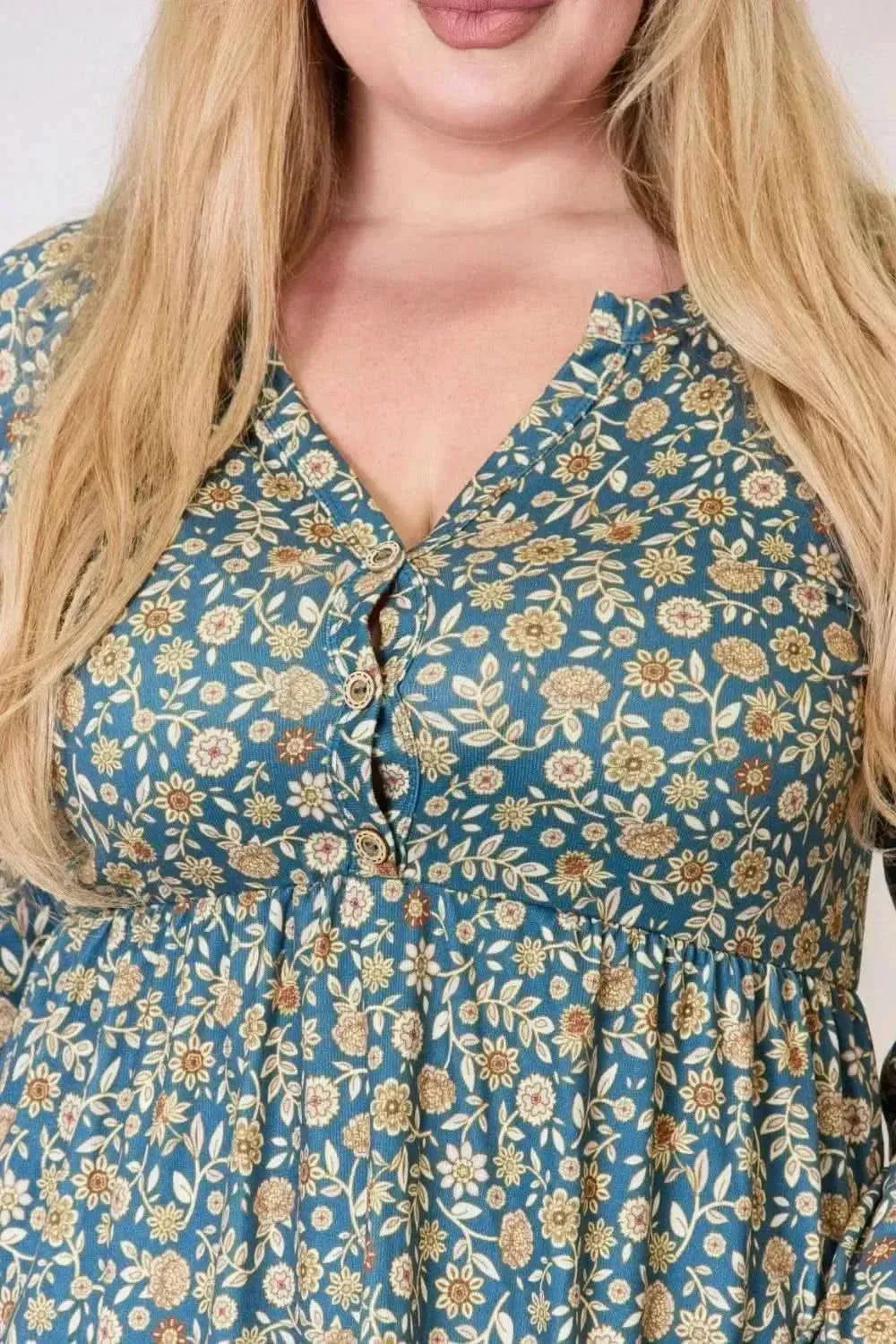 Heimish Full Size Floral Half Button Long Sleeve Blouse - Bad Moms Club