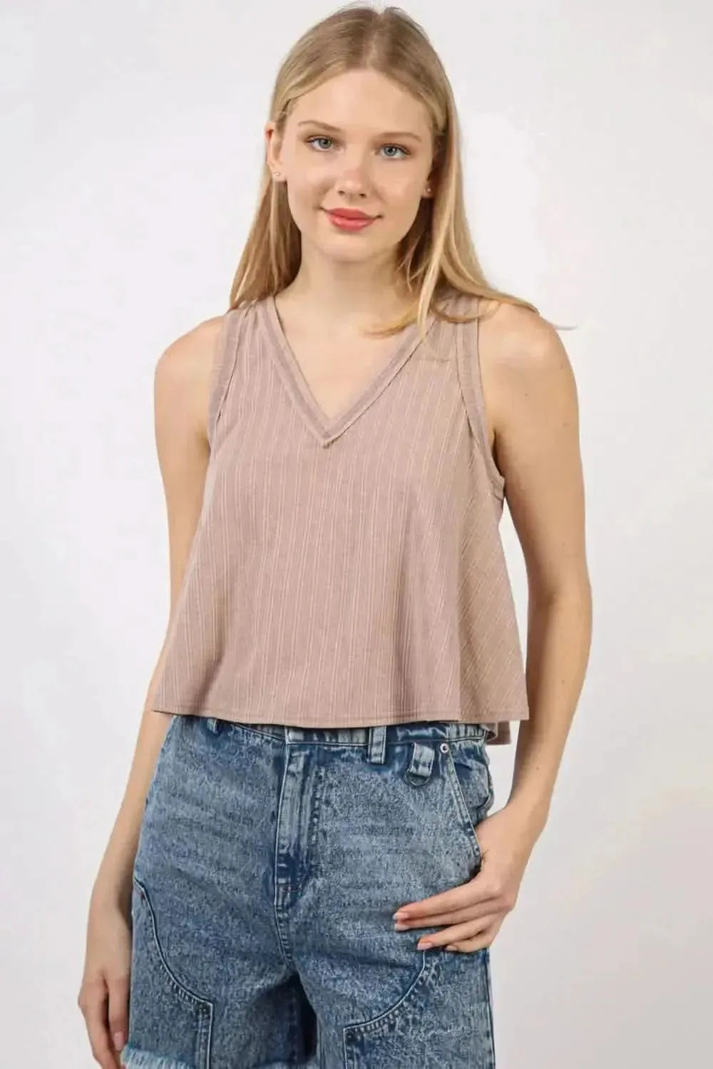 VERY J V-Neck Knit Swing Cropped Tank - Bad Moms Club