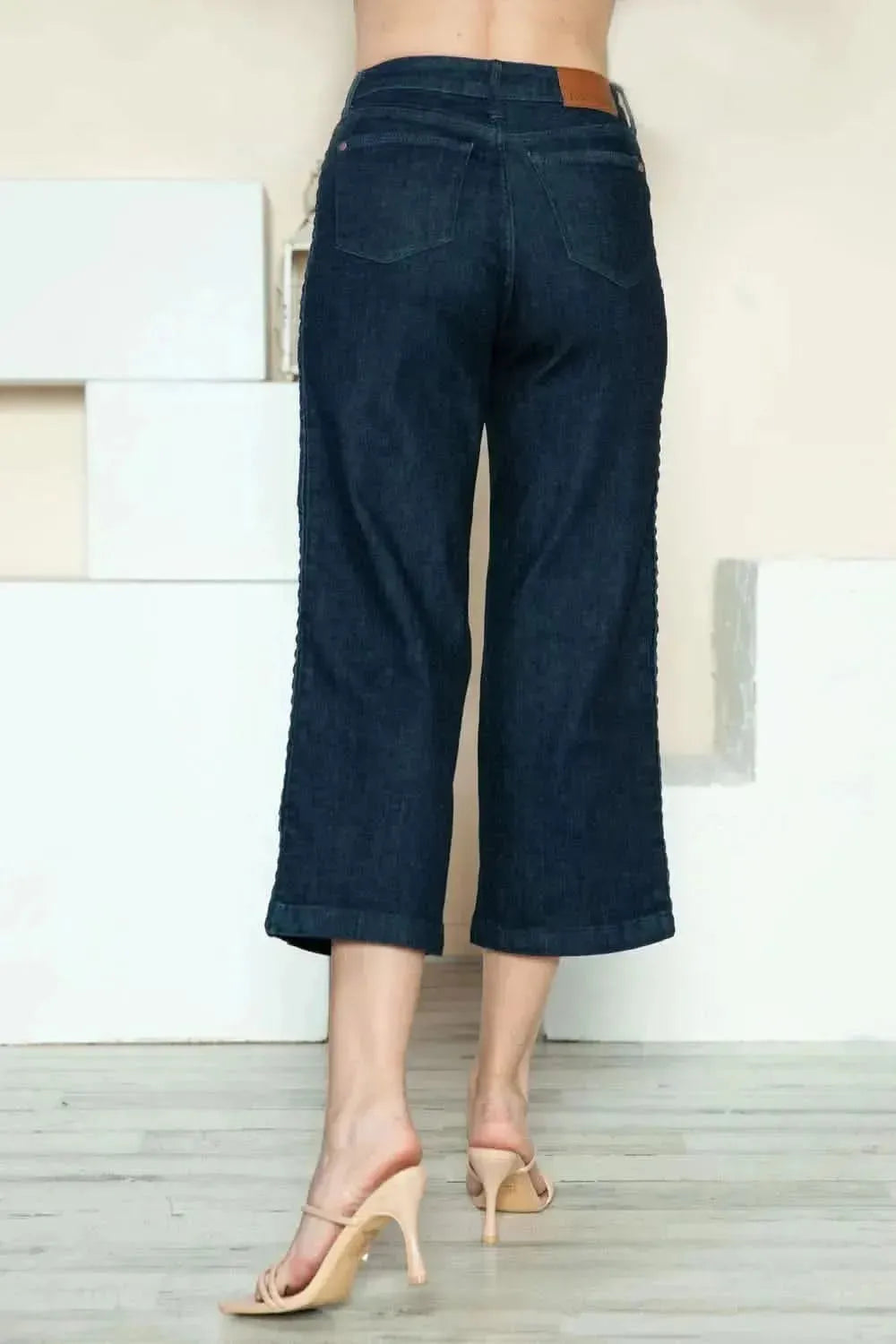 Judy Blue Full Size Side Seam Braid Detail Crop Wide Leg Jeans - Bad Moms Club