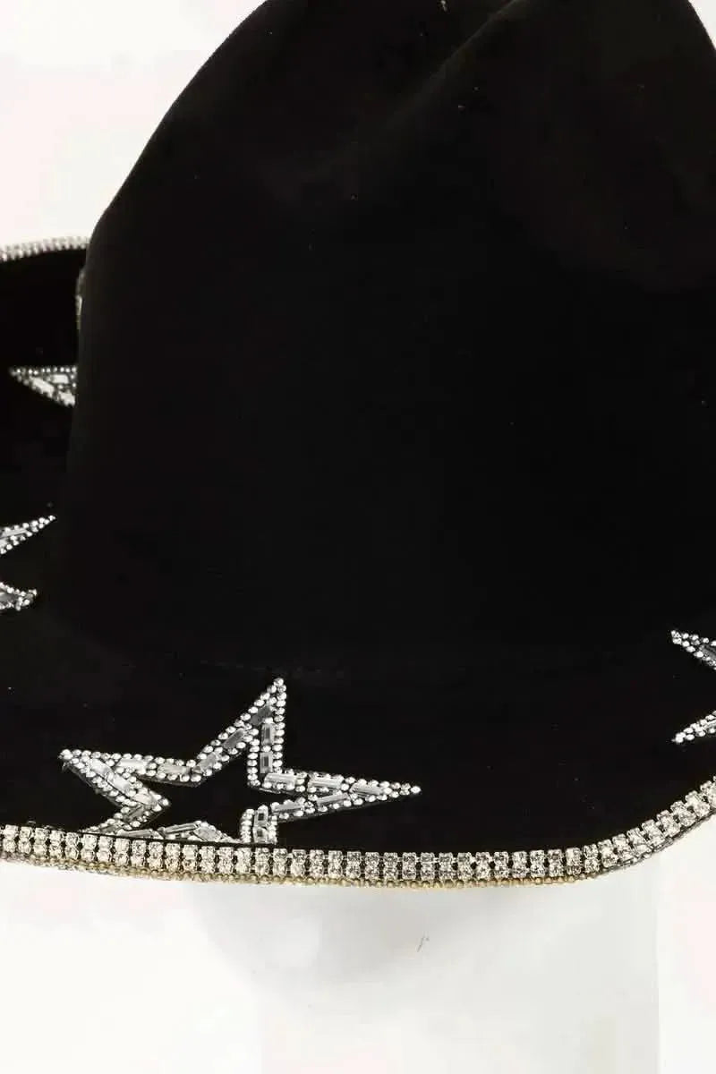 Fame Rhinestone Star Wide Brim Faux Suede Hat - Bad Moms Club