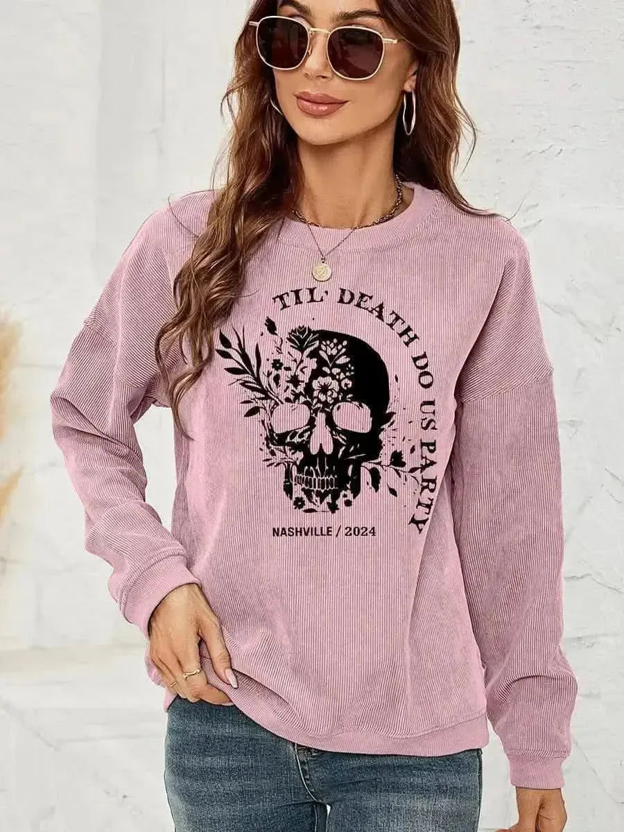 Skull Graphic Dropped Shoulder Sweatshirt - Bad Moms Club