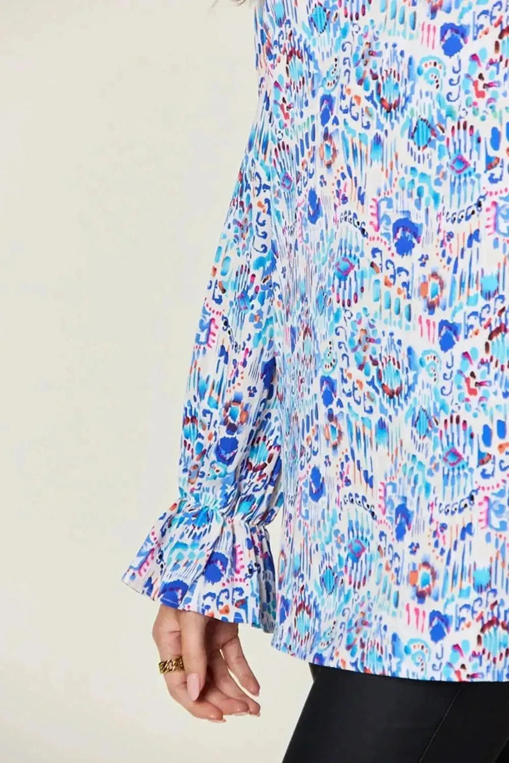 Double Take Full Size Printed Flounce Sleeve Blouse - Bad Moms Club