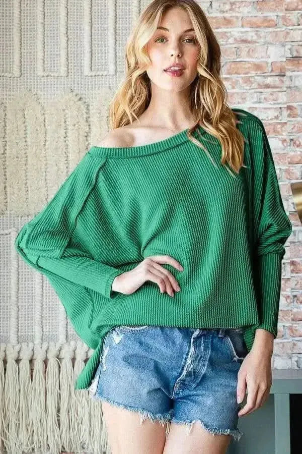 Reborn J Exposed Seam Lantern Sleeve Top - Bad Moms Club
