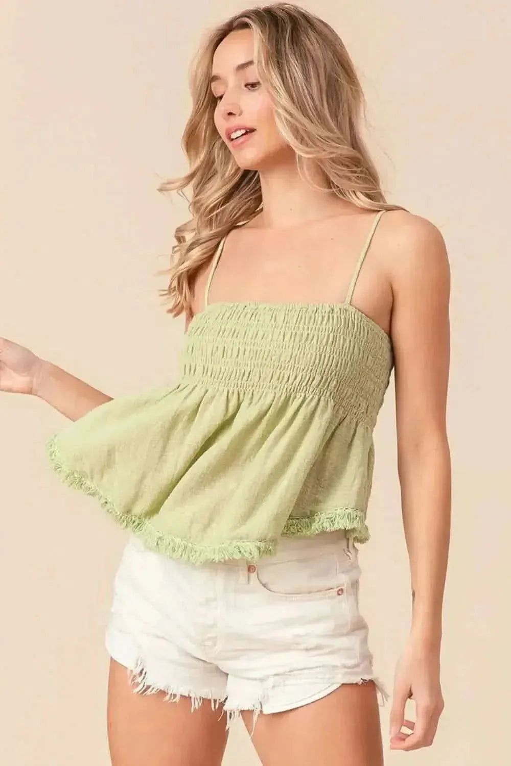 BiBi Fringed Hem Smocked Cami - Bad Moms Club