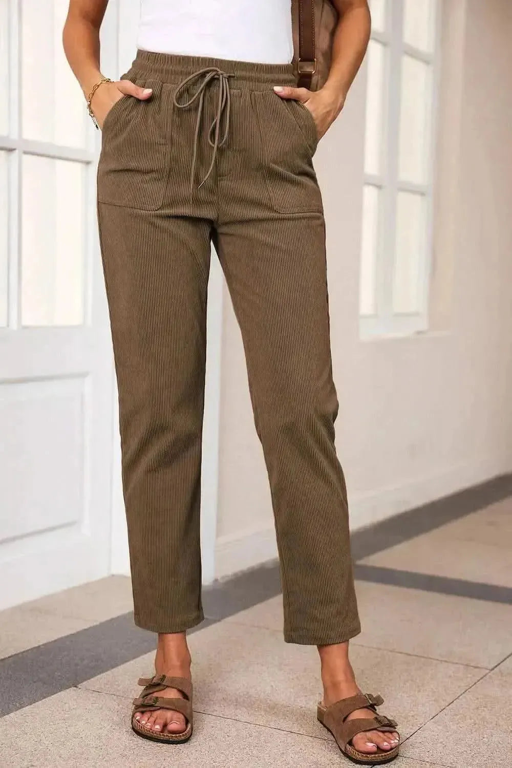 Drawstring Straight Pants with Pockets - Bad Moms Club