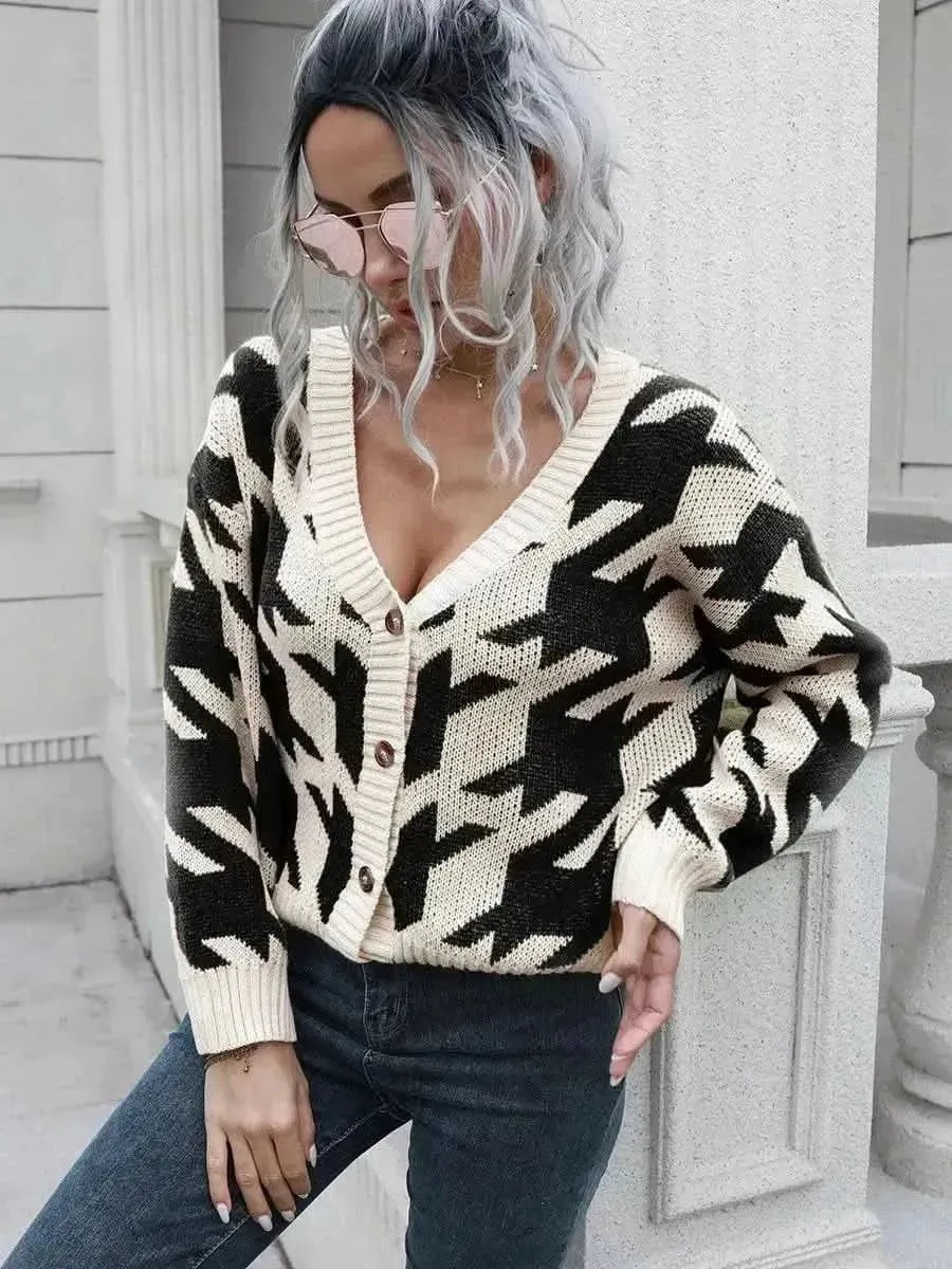 Houndstooth Button Down Cardigan - Bad Moms Club