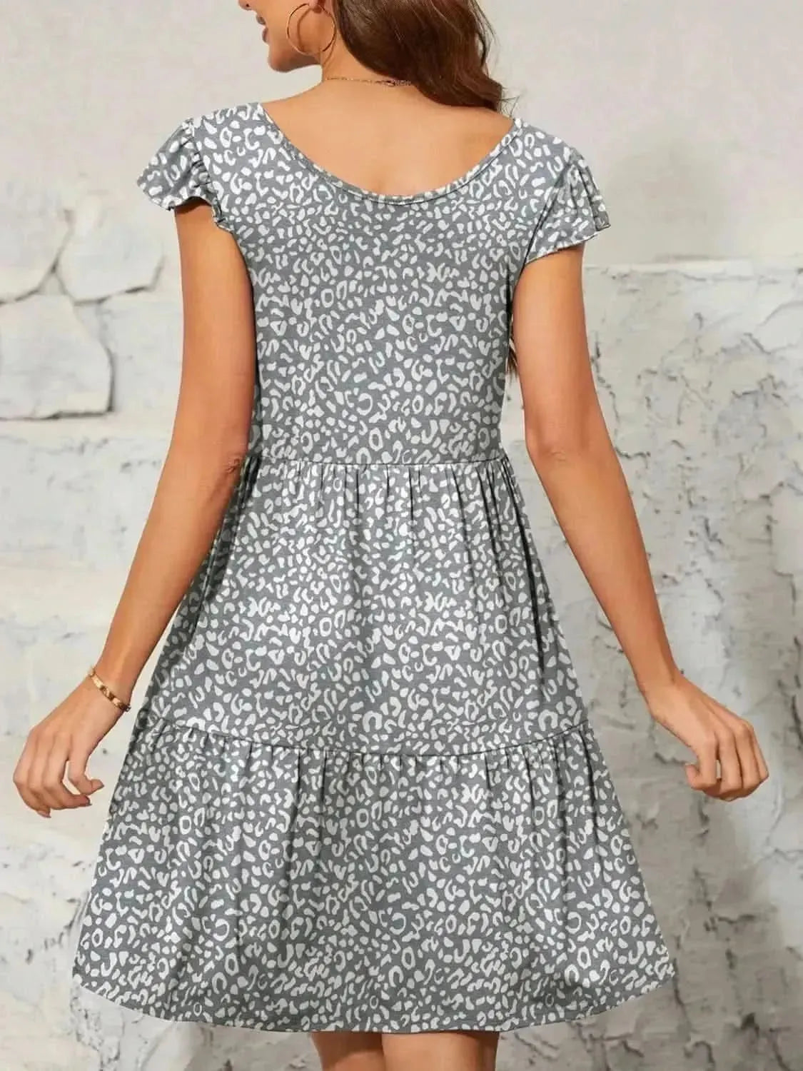 Leopard Round Neck Cap Sleeve Mini Dress - Bad Moms Club