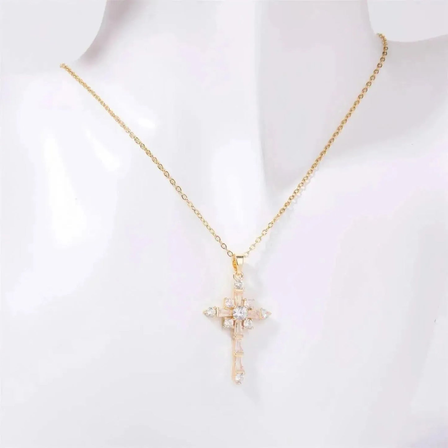 Stainless Steel Inlaid Zircon Cross Necklace - Bad Moms Club